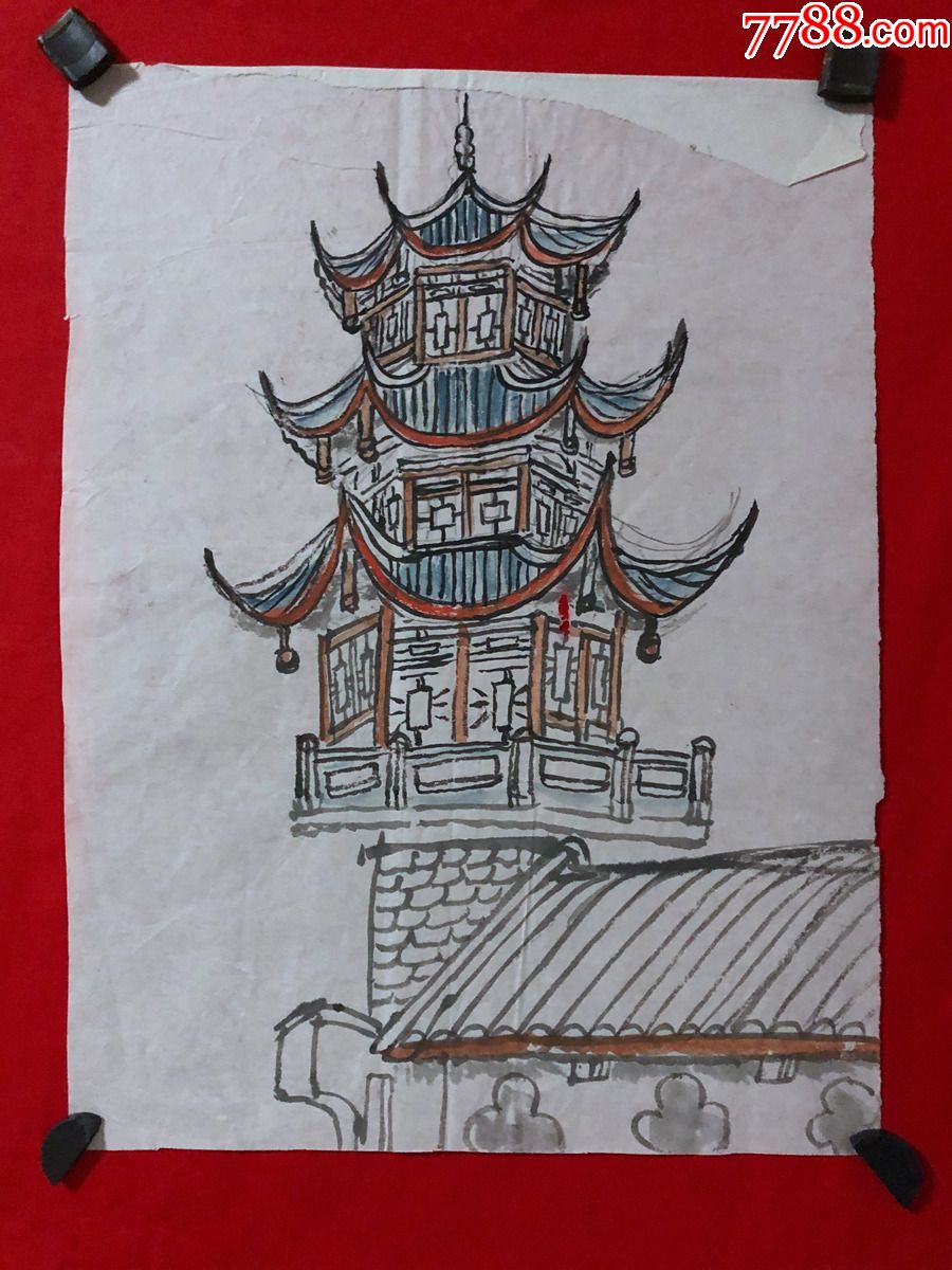 书画原作4541,无款山水画,亭子