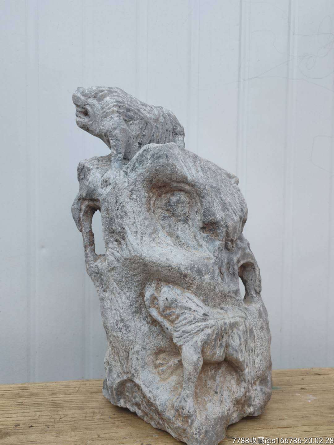 石赏旧藏～兽石柱青石柱顶雕一祥兽柱身浮雕瑞兽器型美观空间陈设佳器