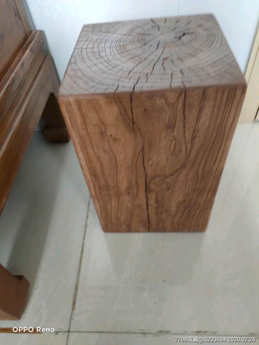 老榆木方墩,实木坐凳,原木墩子,花盆底座,室内摆件,胡桃色,尺寸见图