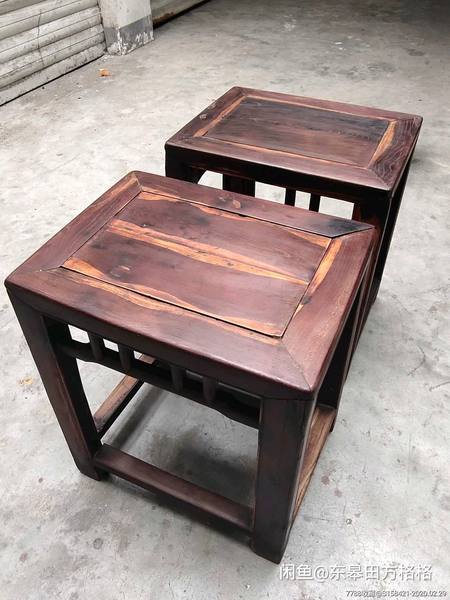 南通老柞榛方凳骨牌凳一对-木椅/凳-7788收藏