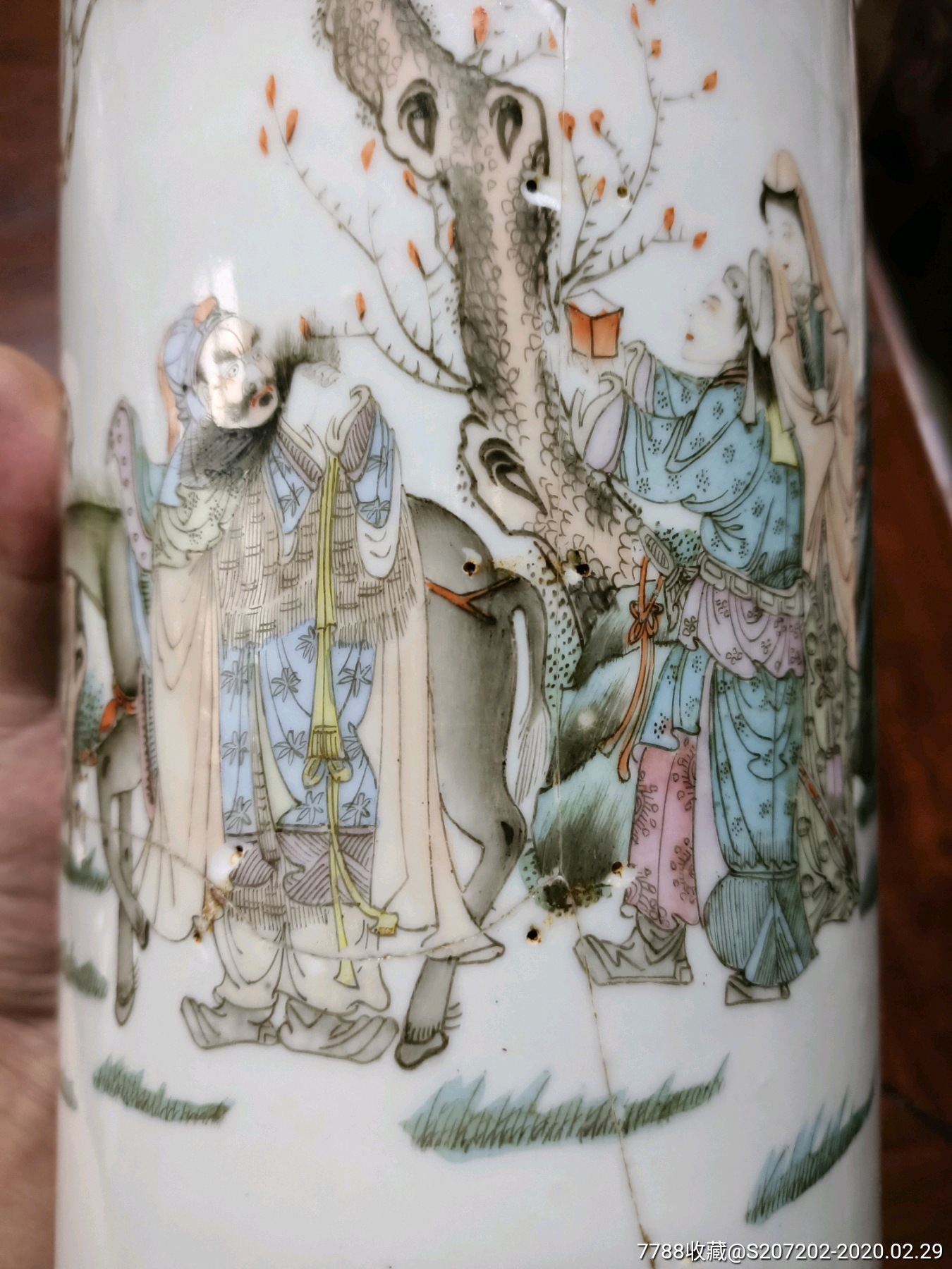 古玩瓷器民国时期人物帽桶残器,名家万子林