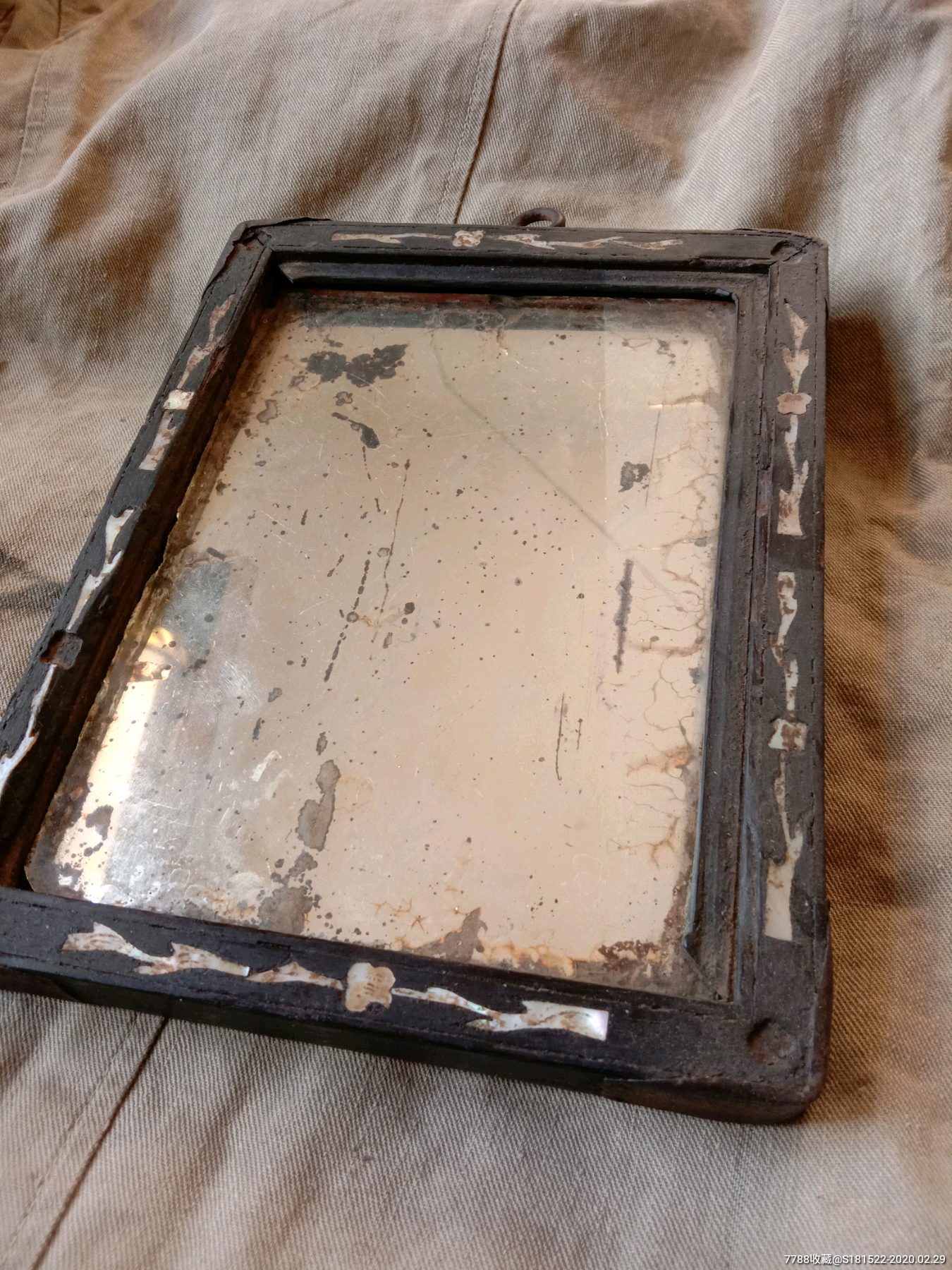 清代老木框镜子古董镀面镜子vintage复古装饰