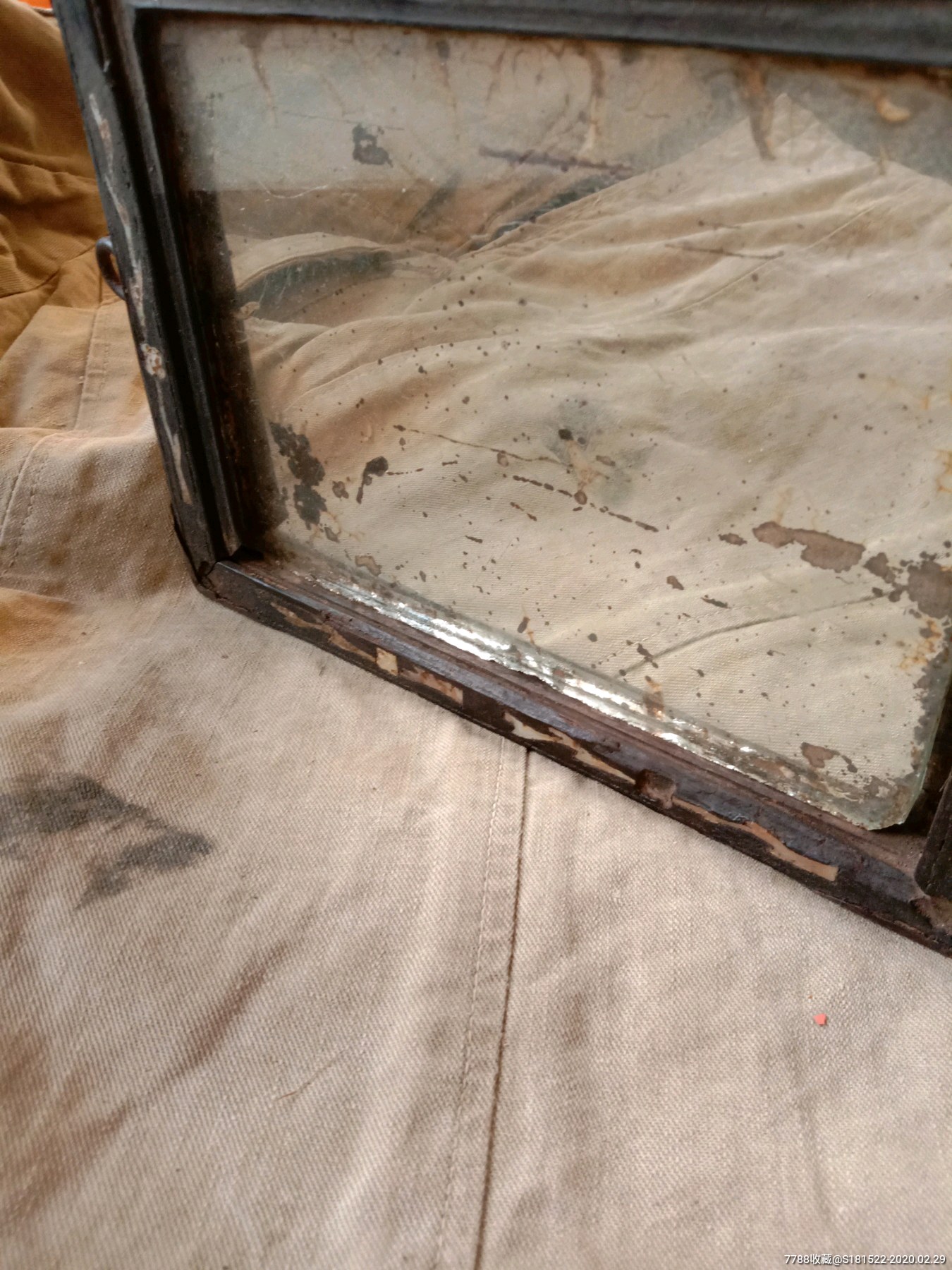 清代老木框镜子古董镀面镜子vintage复古装饰