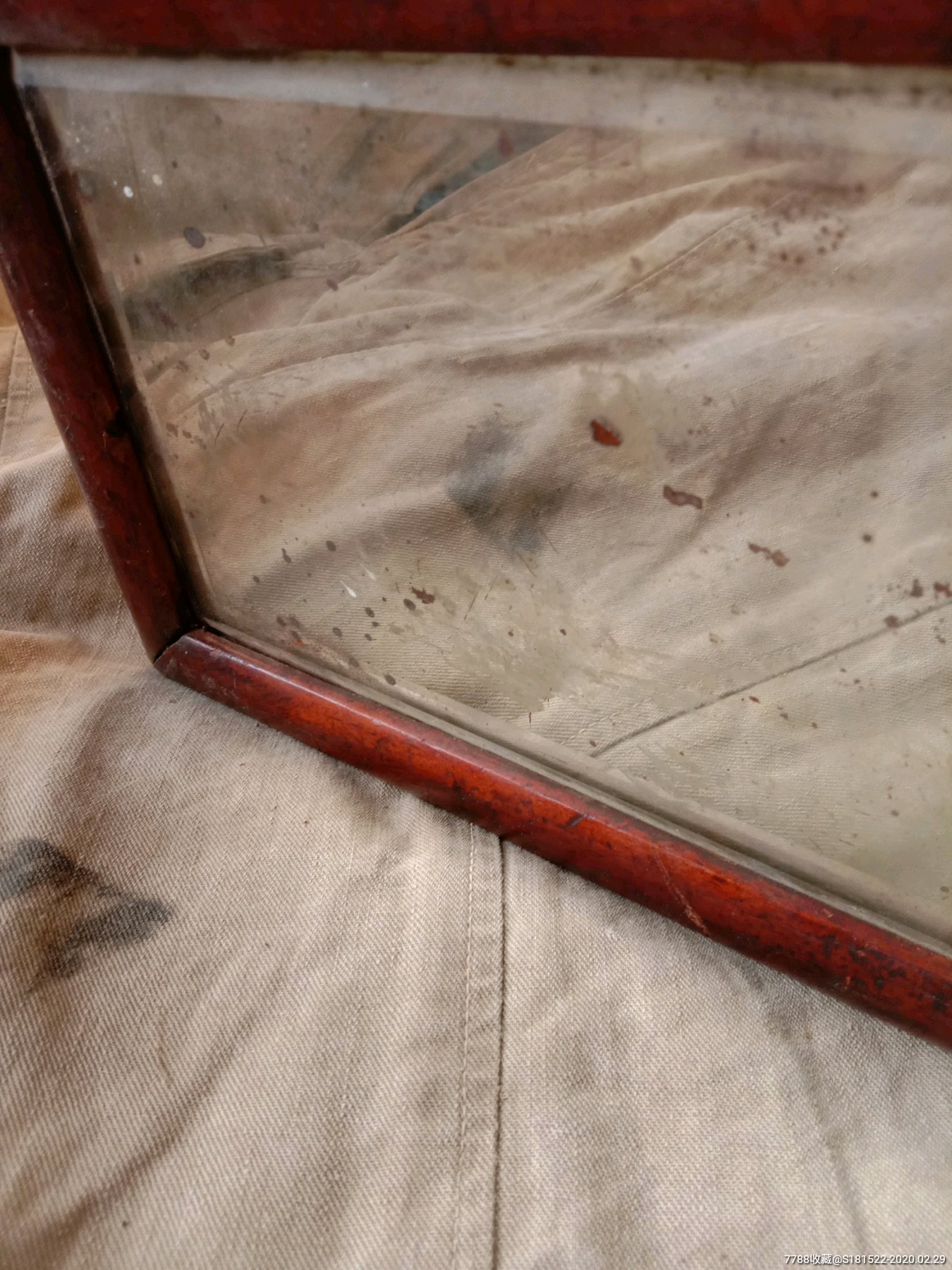 民国老木框镜子古董镀面镜子vintage复古装饰