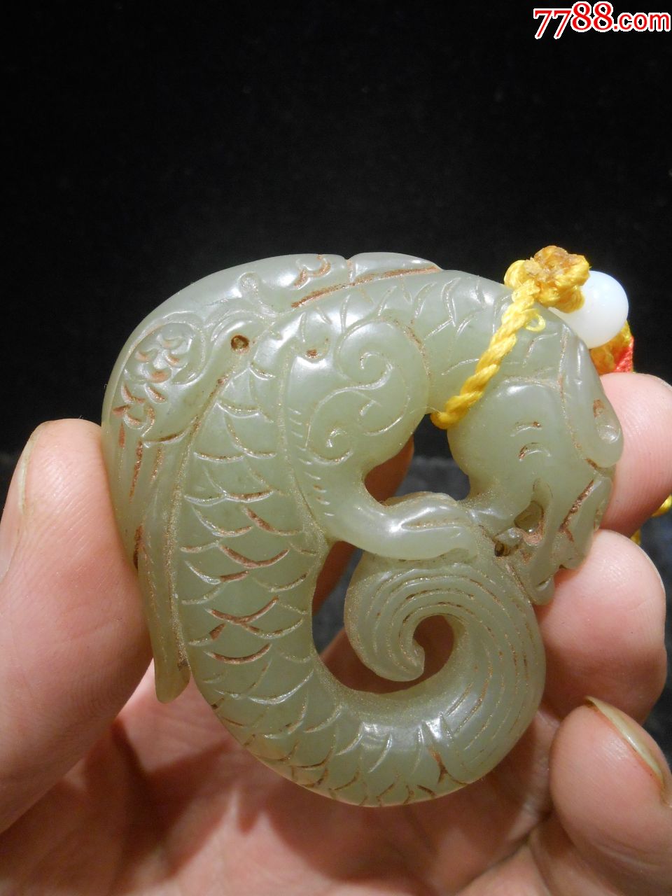 和田青玉玉龙,海东青(满族最高图腾)玉雕件,手把件,雕刻瑞兽,猛禽