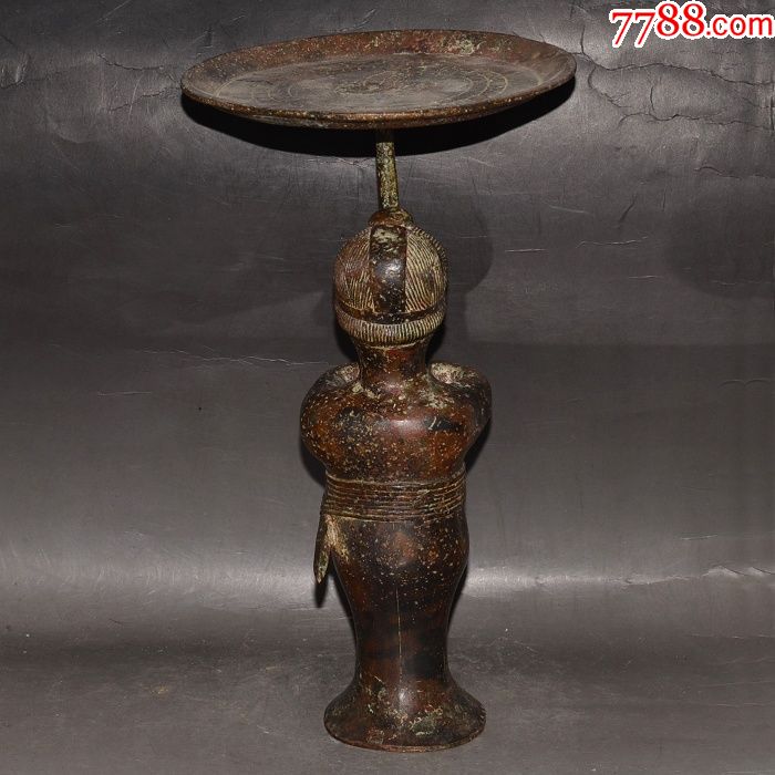 青铜侍女蜡台油灯