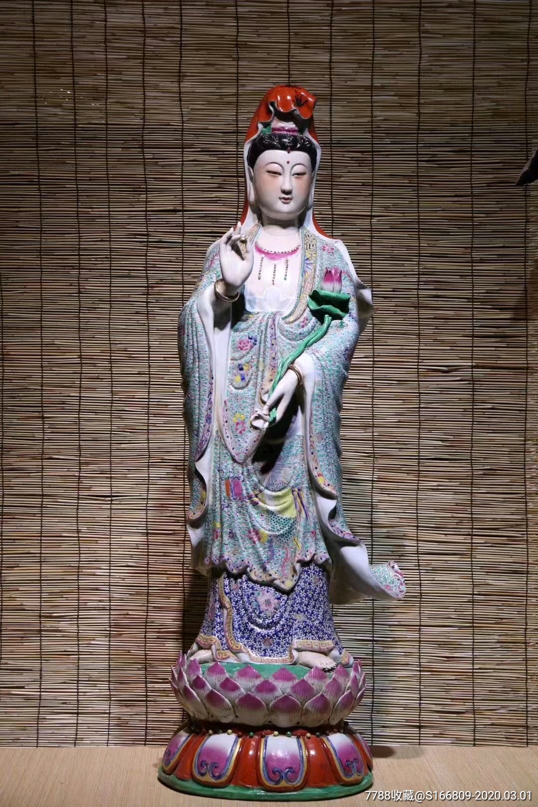 彩绘观音大士站像工艺水平一流开脸好纹饰漂亮精美_佛像/造像_茹艺