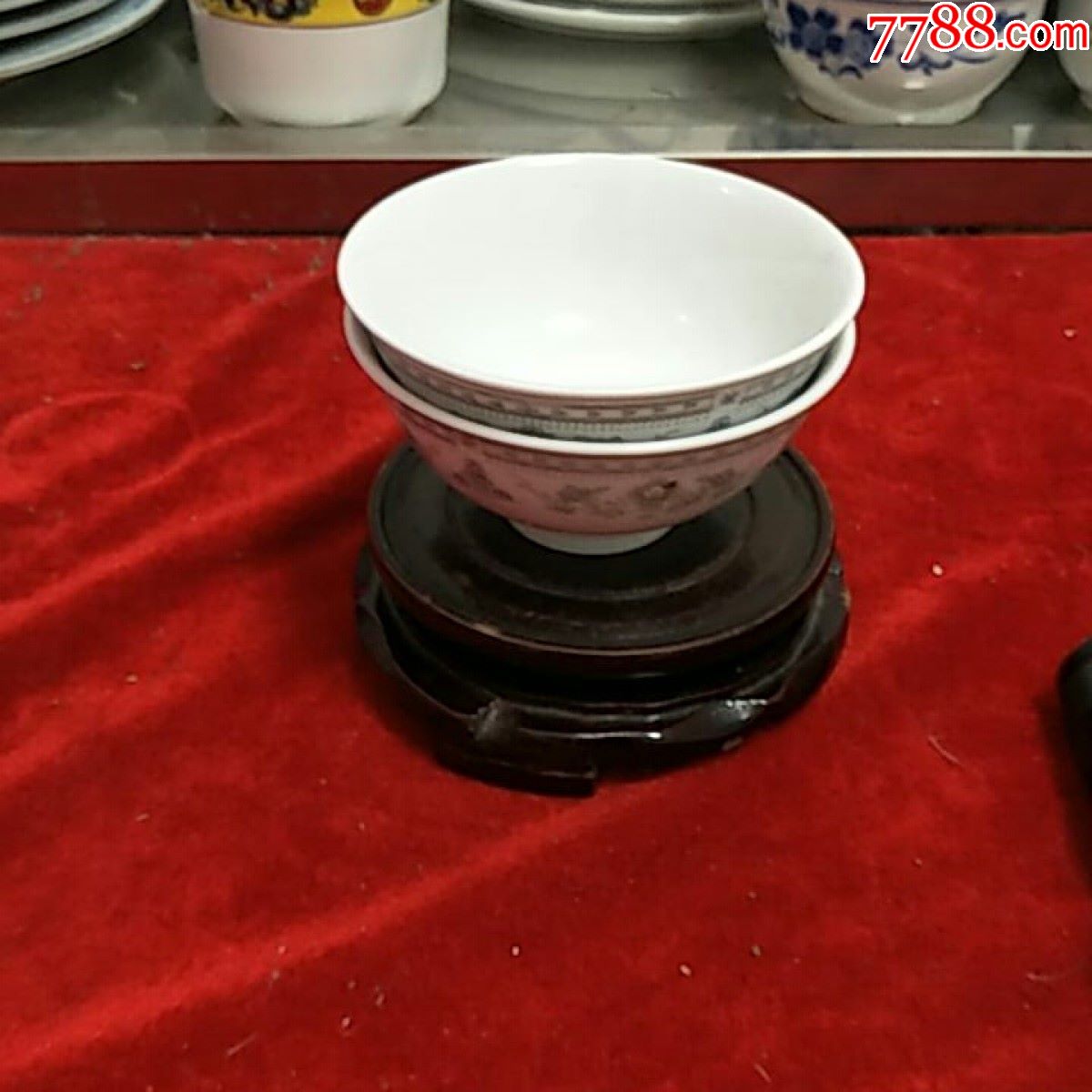 90年代醴陵群力强化国玉瓷小蔷薇碗一对