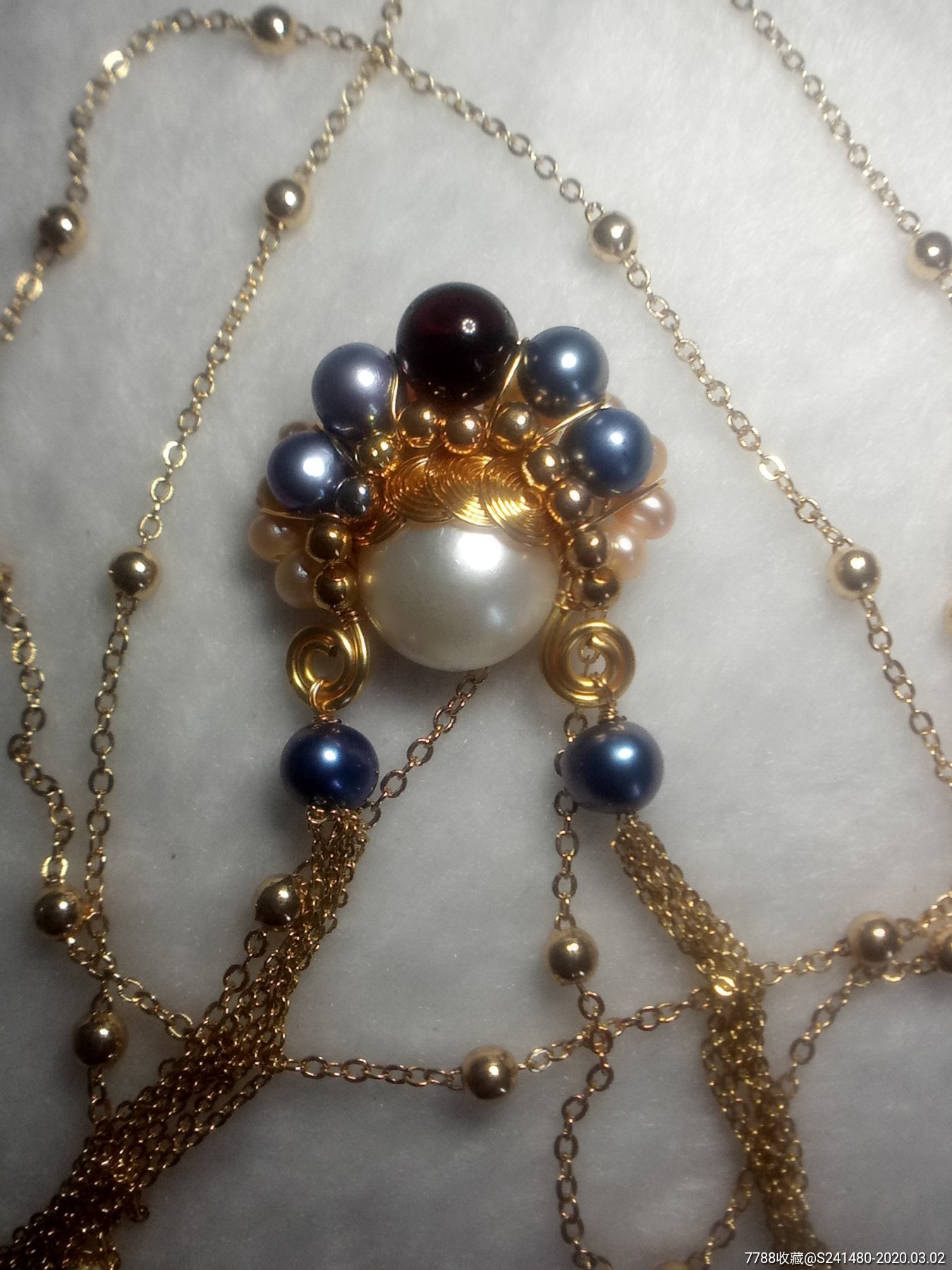 天然淡水珍珠刀马旦14k注金毛衣链