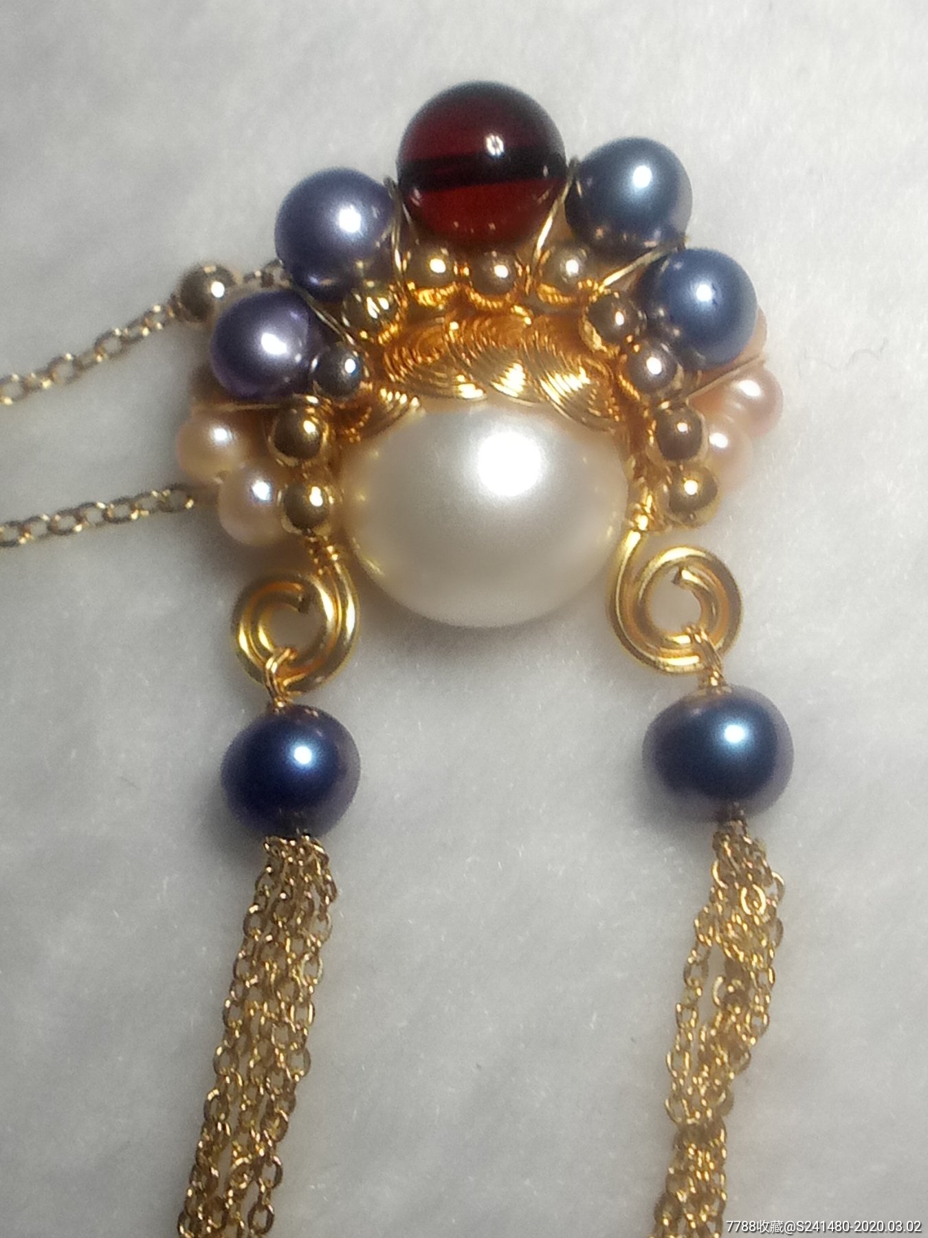 天然淡水珍珠刀马旦14k注金毛衣链