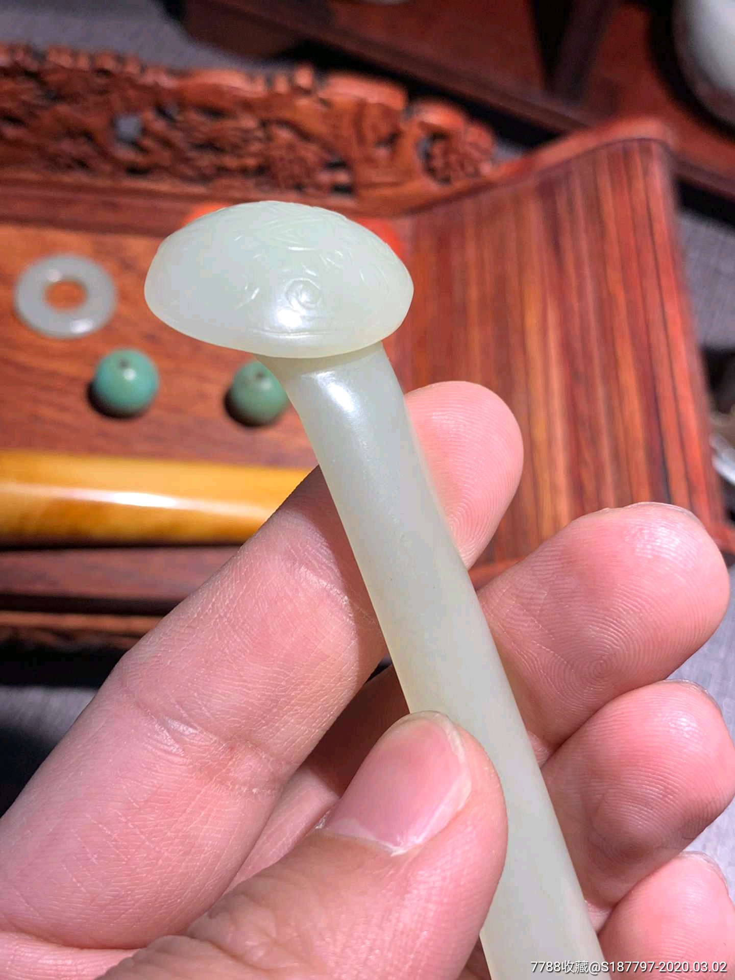 明清玉如意头簪-和田玉-7788收藏