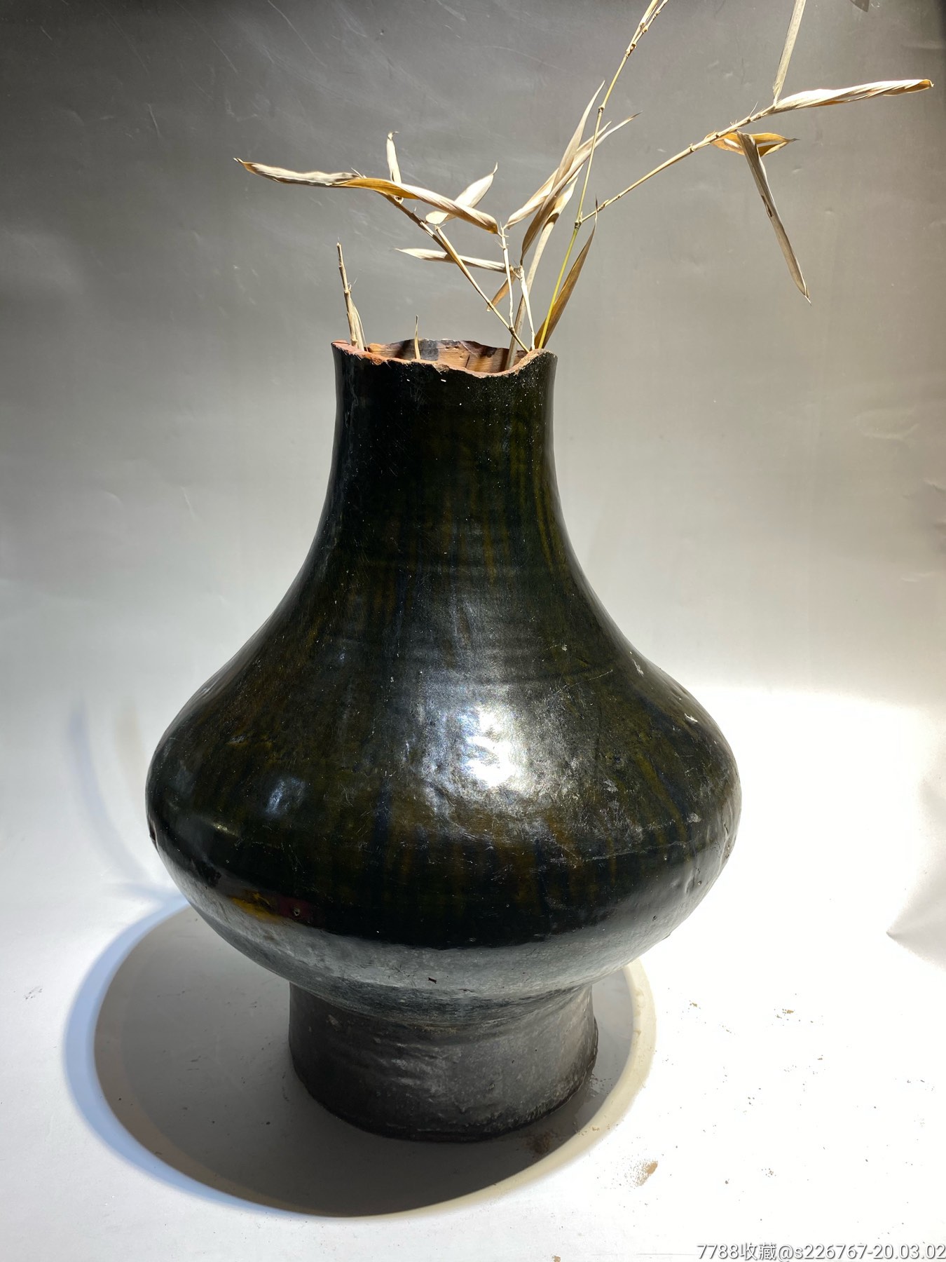 古玩陶器古董高古陶汉代绿釉陶瓶