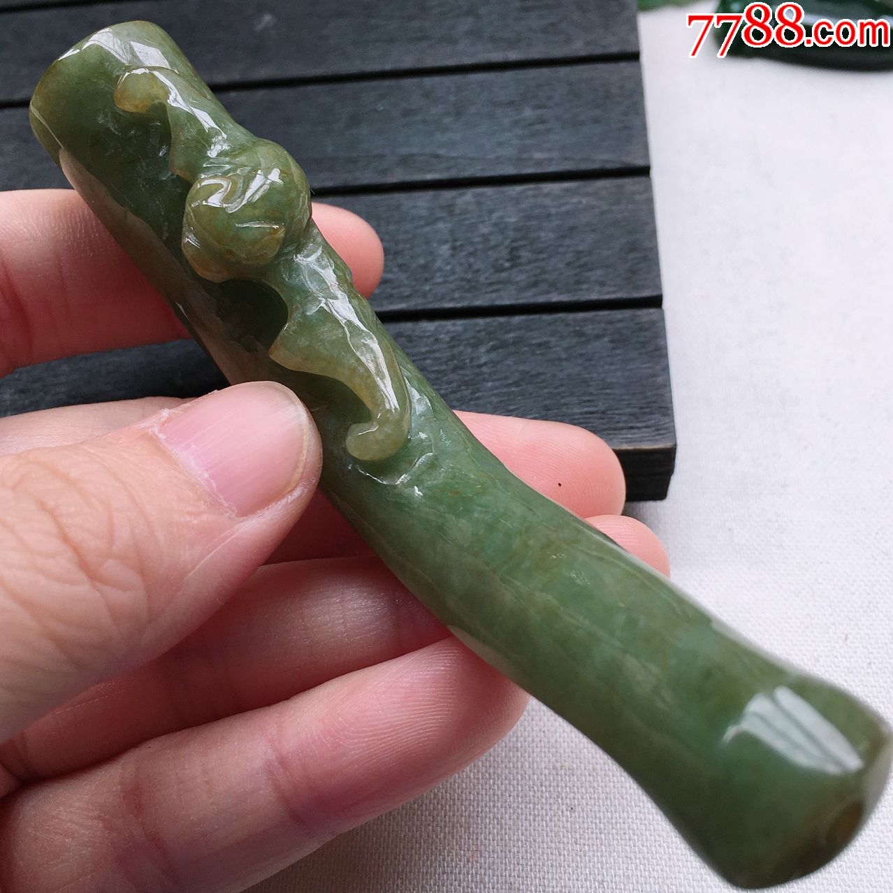 天然翡翠a货老坑冰糯种五福烟斗通透水润男女精雕玉烟具烟嘴