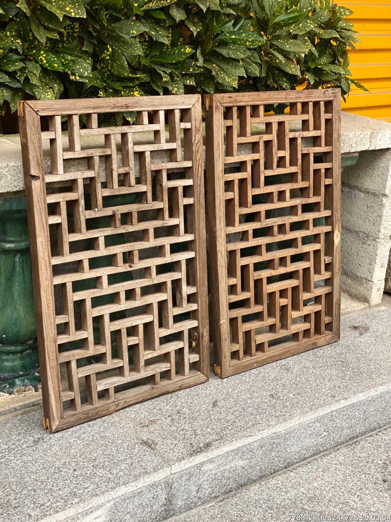 1646清代格子花窗一对