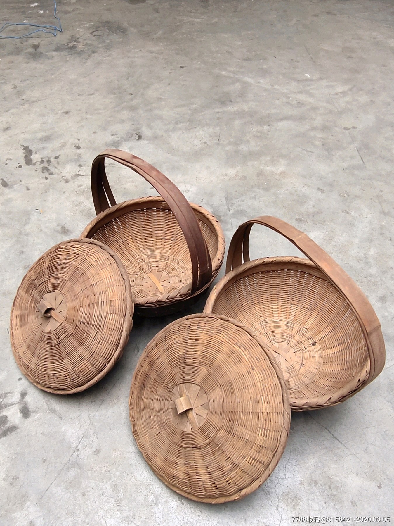 民宿农家乐装饰用品苏工气死猫老竹篮一对