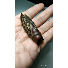 纯牛角全手工雕刻枣红色知了/一鸣惊人手把件一个(se71462982)_7788收藏__收藏热线