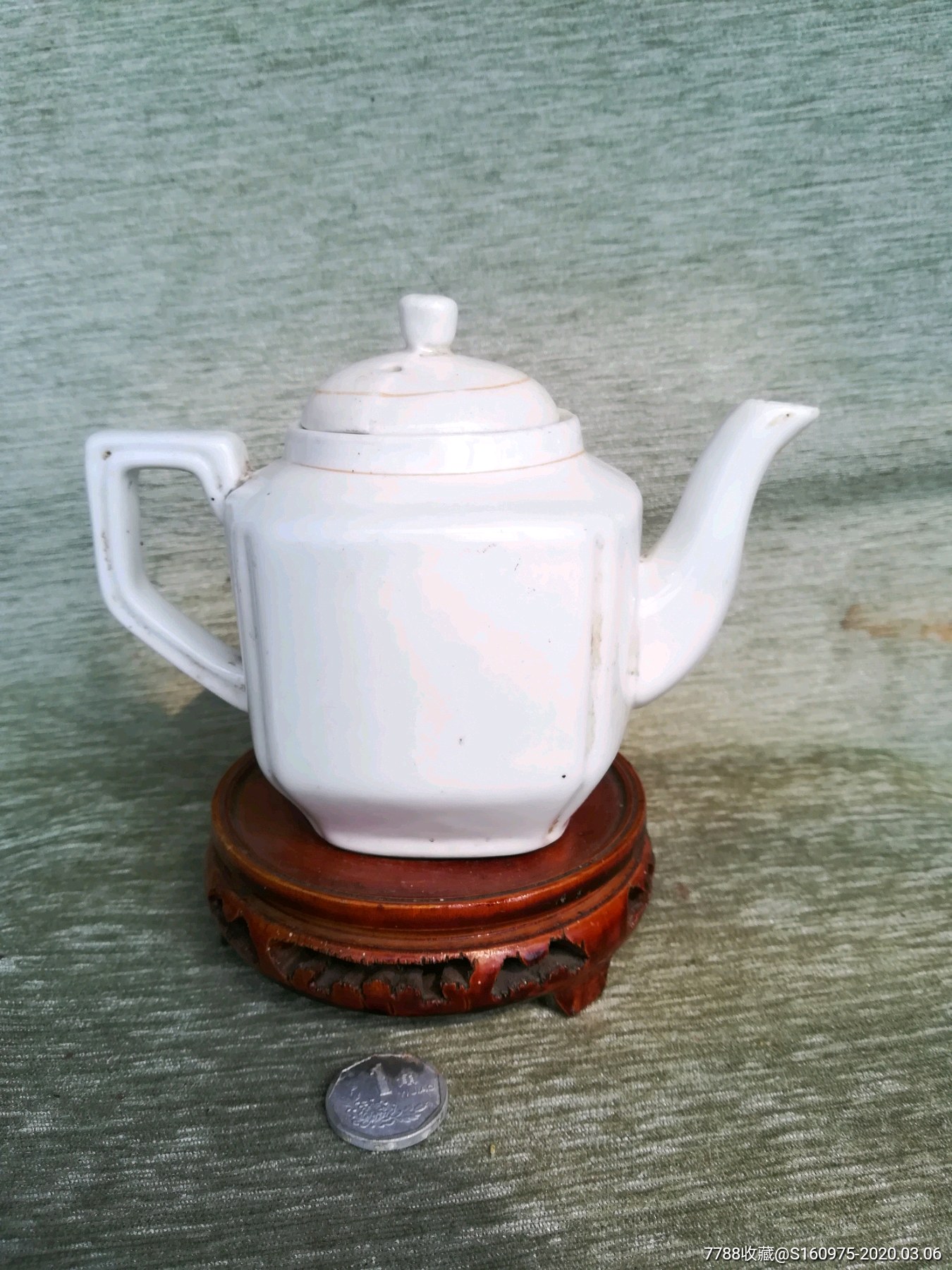 漂亮60年代年代松鹤延年方形小茶壶,15*6*11cm