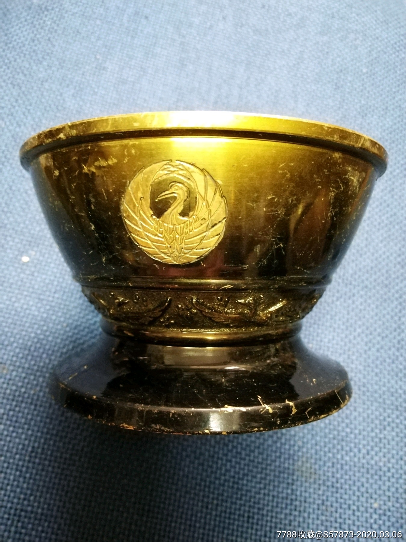 2#日本回流黄铜鹤家徽烟灰缸