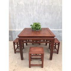 清末血榉木一桌四凳，桌子双拼桌面山水纹清晰，高束腰二十四把草龙勾小拉钱，完整无缺(se71484696)_7788收藏__收藏热线