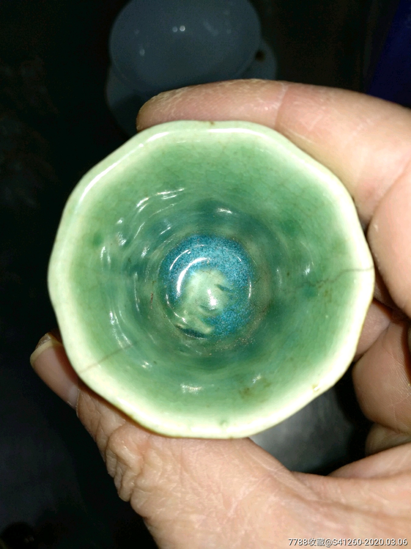 老物件酱釉窰变大号酒盅