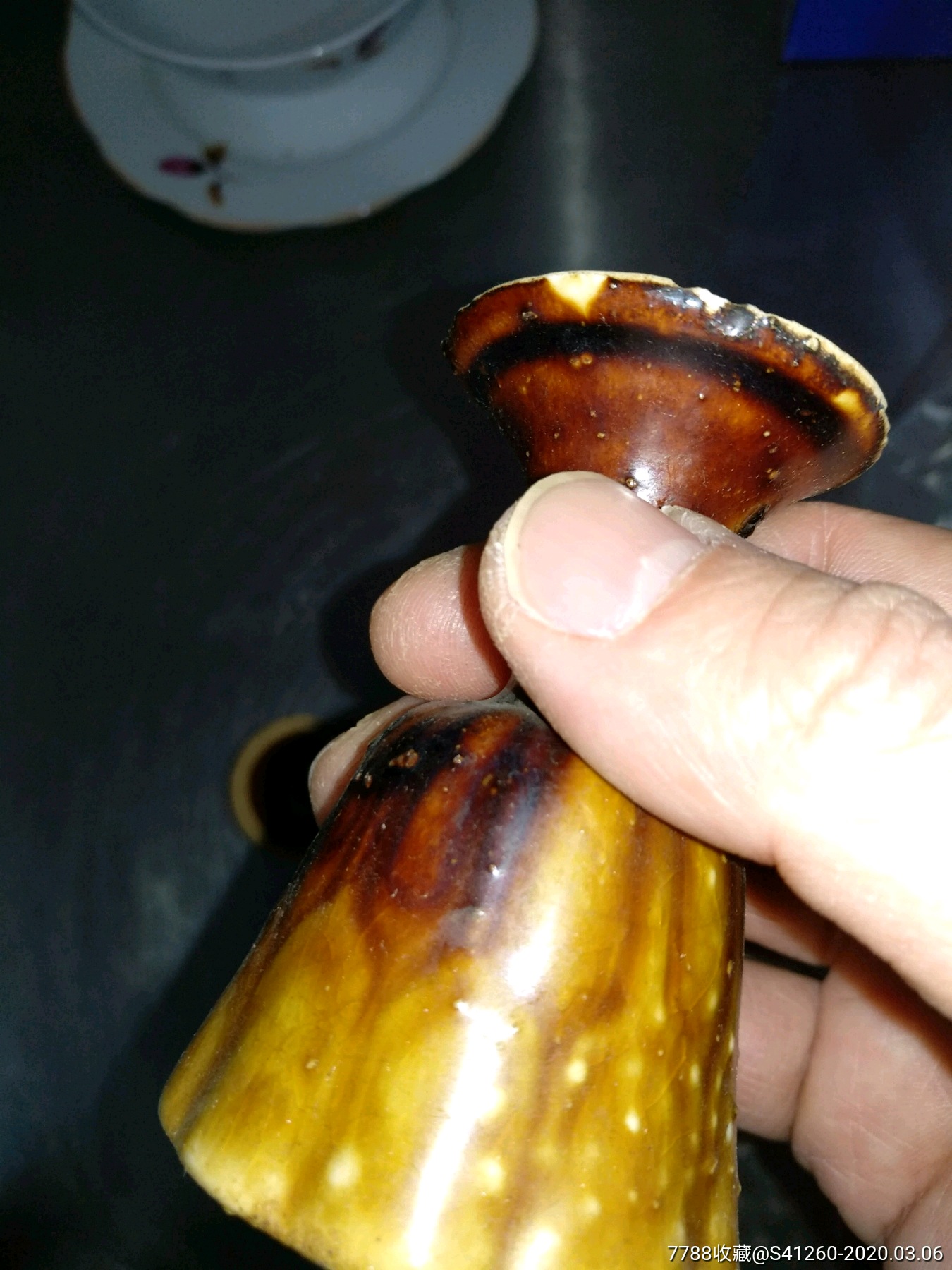 老物件酱釉窰变大号酒盅