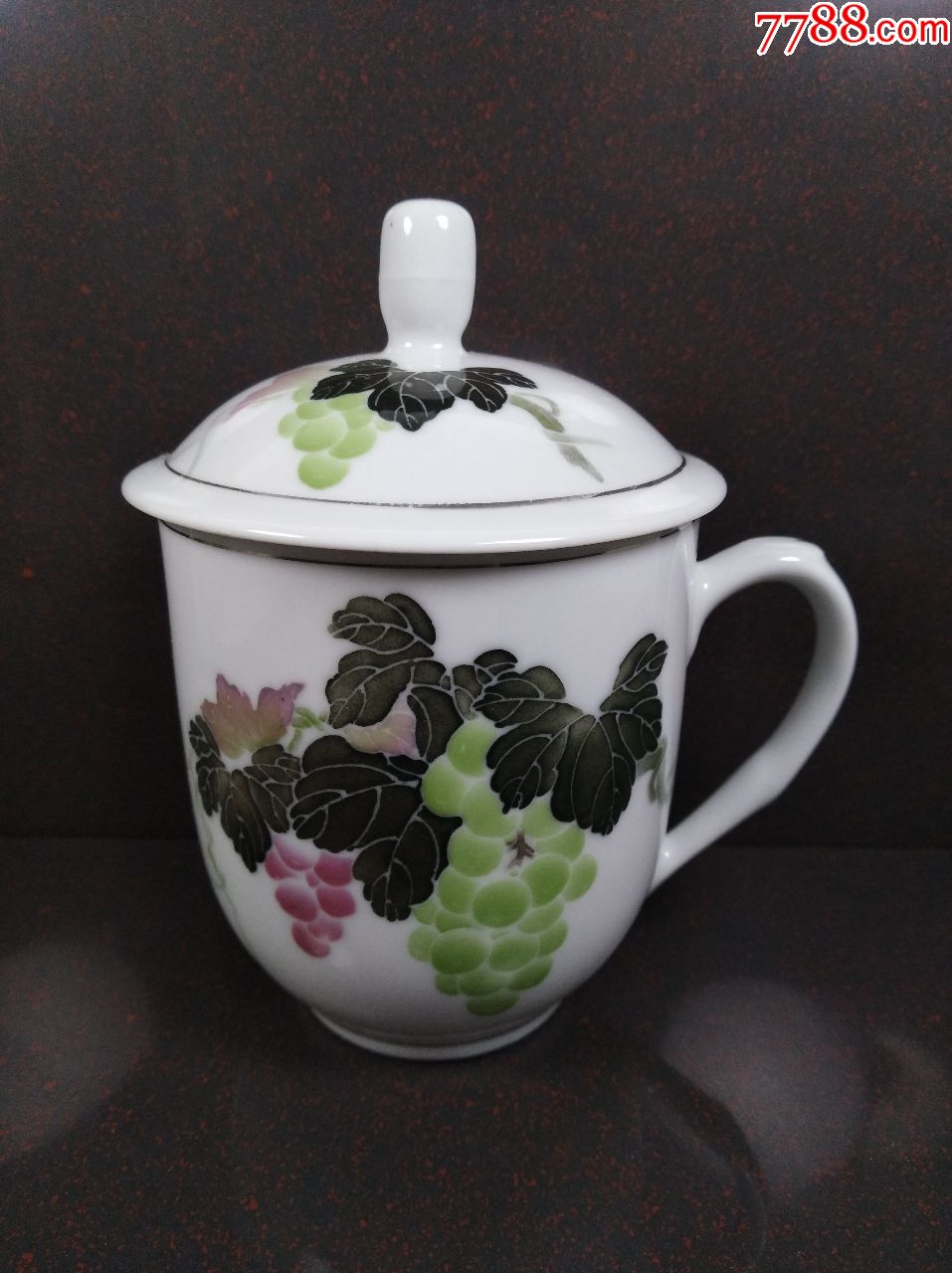 醴陵国光釉下五彩手绘葡萄茶杯