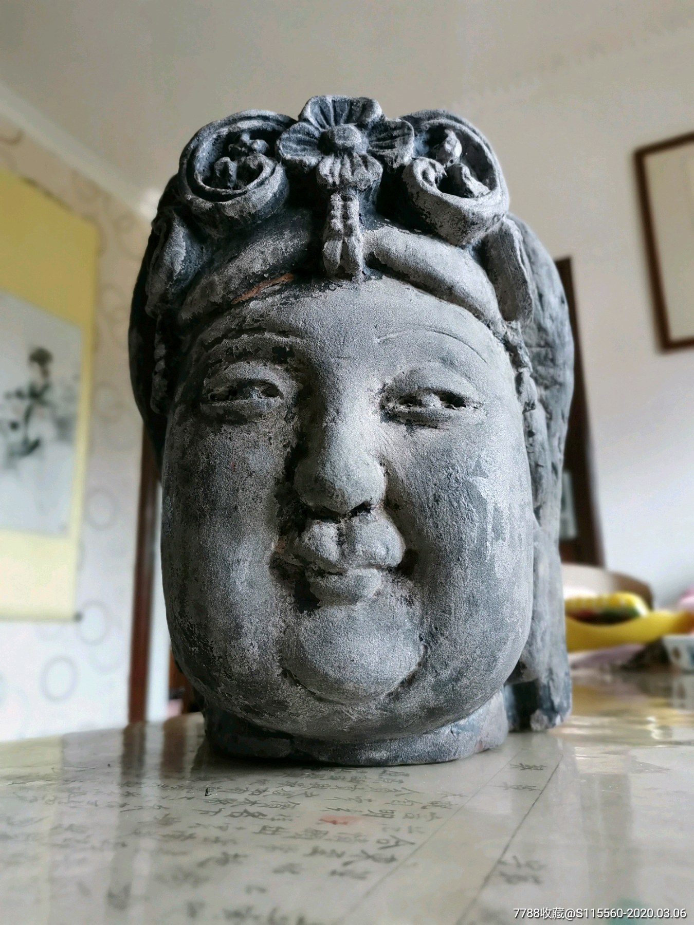 清代佛首,观世音菩萨老石雕:高30,老石雕