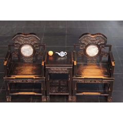 老榆木太师椅三件套。全品无损，结实耐用。椅子坐高51，总高108宽70厚55。(se71495522)_7788收藏__收藏热线