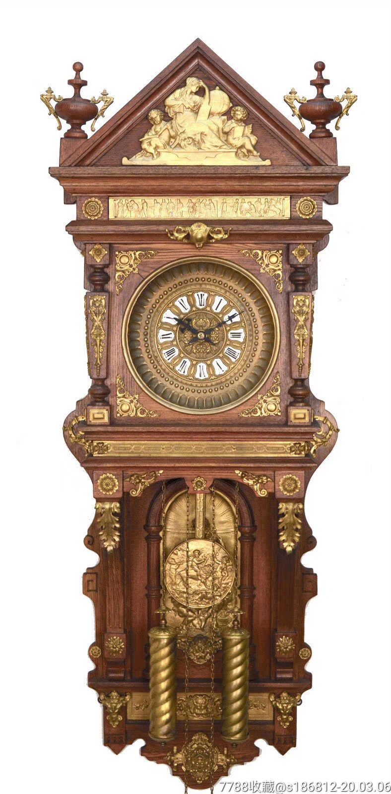 60-70年代超美双垂坠坨大挂钟,橡木外壳制作,采用黄铜做装饰,上一次铉