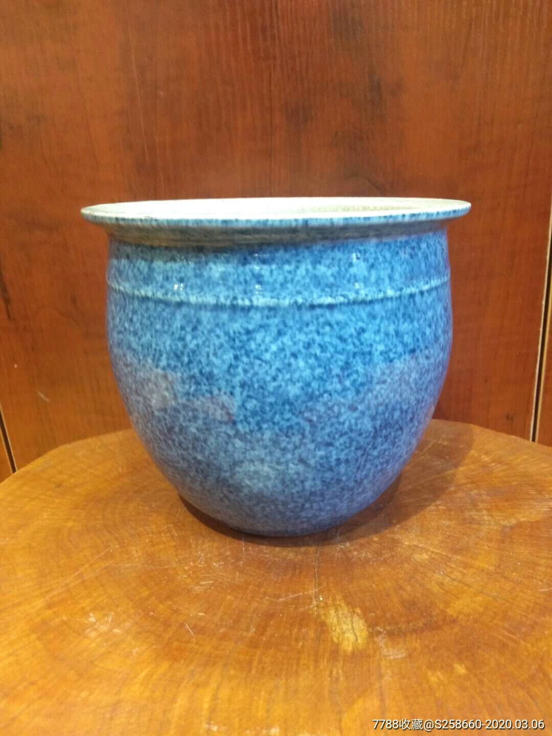 古玩瓷器清洒蓝文房案头缸