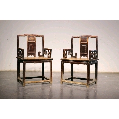 清代，榆木太师椅一对。(se71503060)_7788收藏__收藏热线