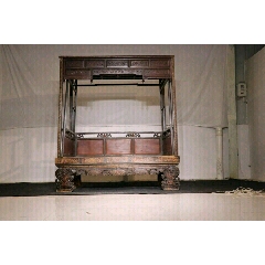 清代，龙眼木嵌黄杨木雕刻架子床。(se71504354)_7788收藏__收藏热线