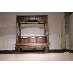 清代，龙眼木嵌黄杨木雕刻架子床.(se71504447)_7788收藏__收藏热线