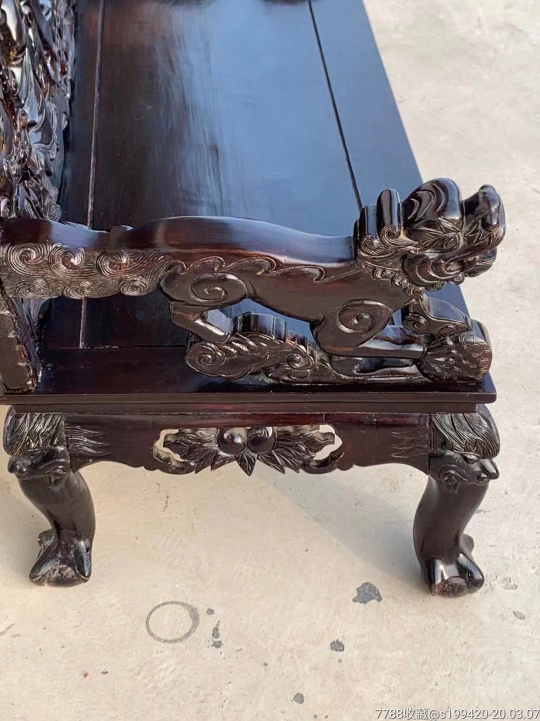 民国大红酸枝交趾黄檀老虎腿纯手工雕刻八仙祝寿龙凤宝座五件套雕刻