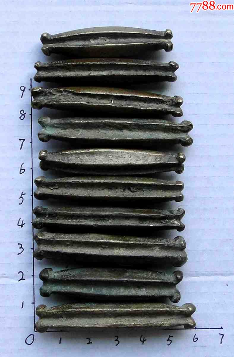 清或民国铜渔网坠10个合售(5.8x1.2mm,10个重约240克)