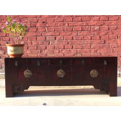 清代榆木三开七拉平头桌几。漆面光滑，结实牢固，铜件齐全，源头无修补。(se71509666)_7788收藏__收藏热线