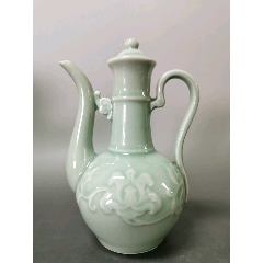 创汇期，龙泉青瓷，高17公分，暗牡丹纹饰青瓷执壶(se71510291)_7788收藏__收藏热线