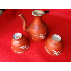 清同治珊瑚红白地兰花酒壶连杯一套(se71510384)_7788收藏__收藏热线