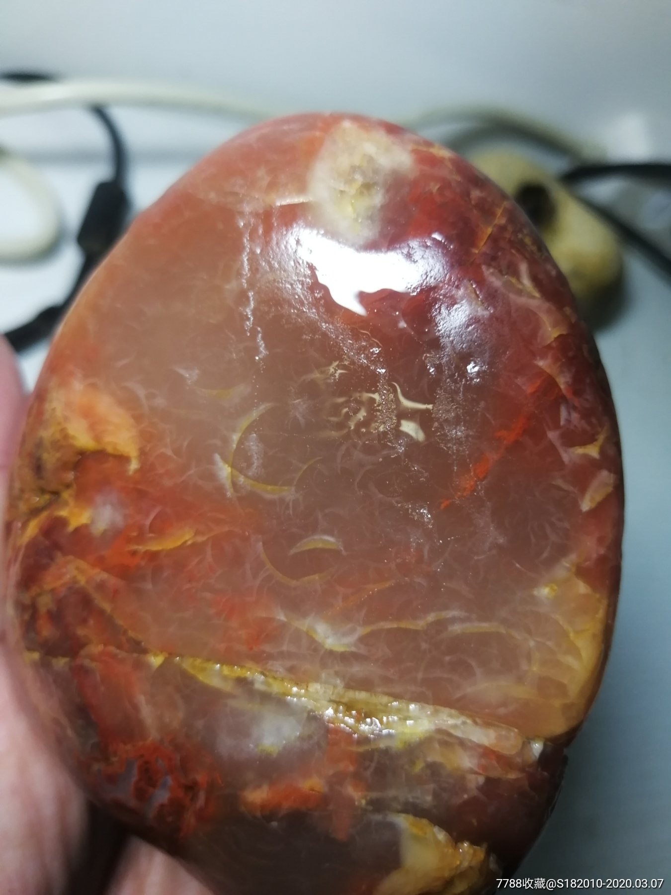 少见长江玉芙蓉红白彩玉,长江南红冰飘奇石!