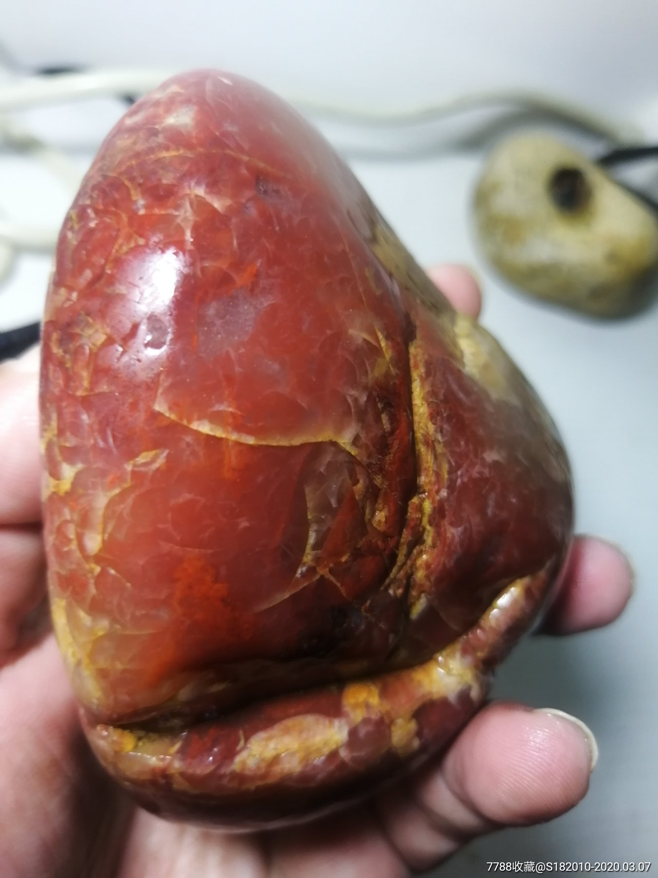 少见长江玉芙蓉红白彩玉,长江南红冰飘奇石!