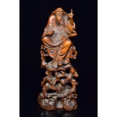 黄杨木缕空雕刻“老子问天”摆件，重222克，450(se71512180)_7788收藏__收藏热线