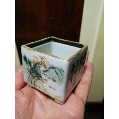 景德镇清代浅降彩山水花鸟纹方形水盂(se71512562)_7788收藏__收藏热线