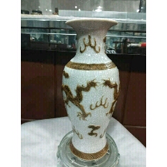 古玩瓷器清代哥釉堆塑双龙纹观音瓶(se71514807)_7788收藏__收藏热线