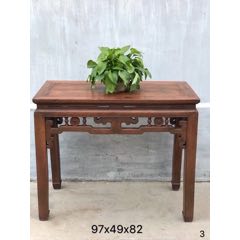 清代血榉木半桌。独块大桌面山水纹清晰，高束腰开窗，草龙勾小拉钱，寓意吉祥。(se71514602)_7788收藏__收藏热线