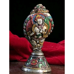 藏传佛教法螺摆件海螺法器天然白海螺一体雕刻镶嵌宝珠，藏银底座藏地纯手(se71516546)_7788收藏__收藏热线