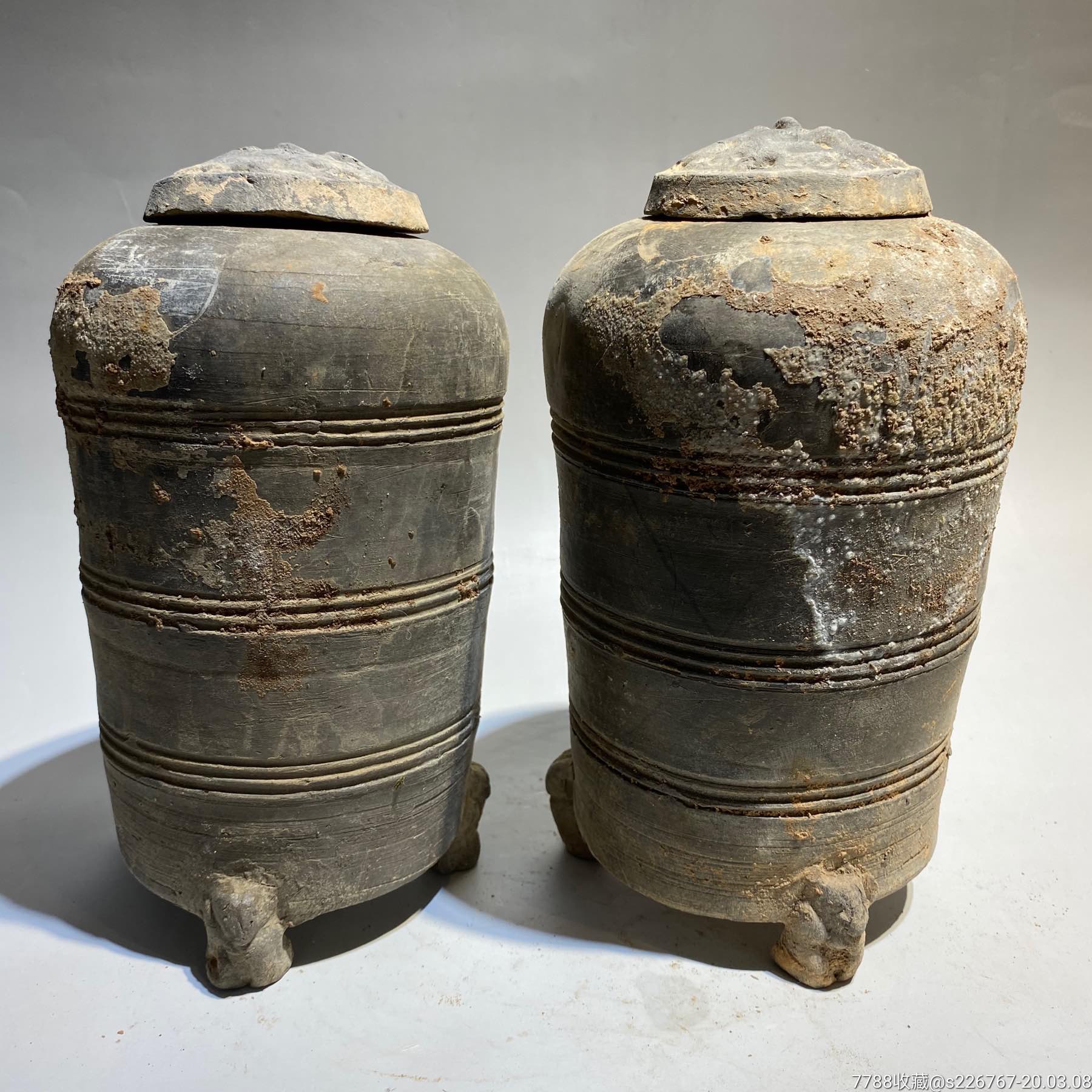 古玩陶器古董收藏汉代陶粮仓一对