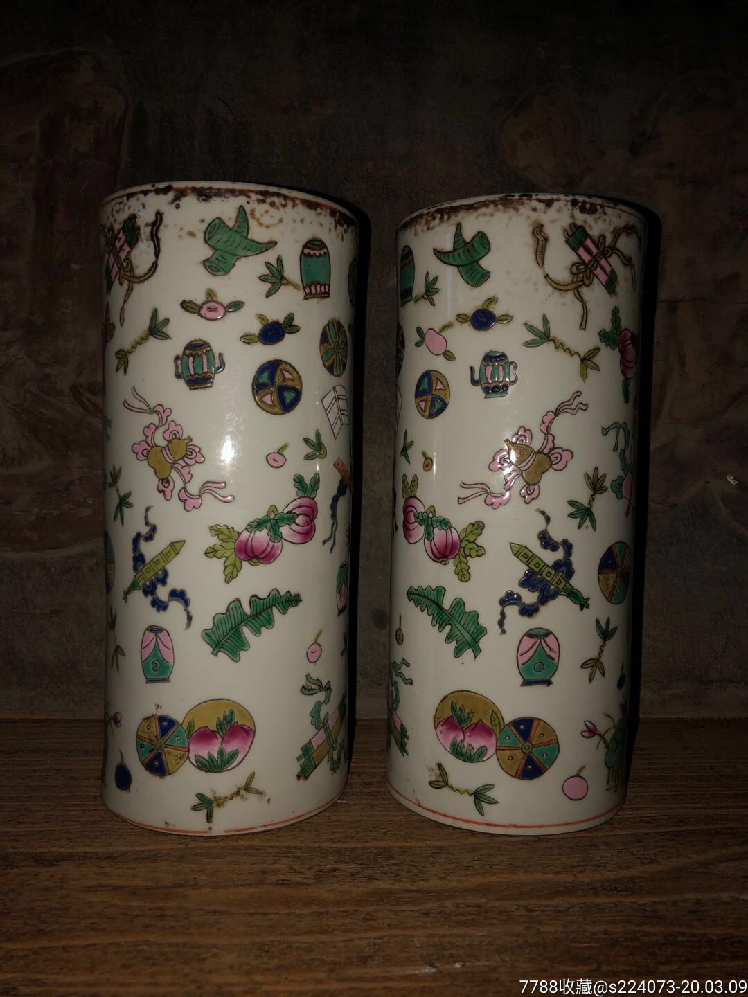 清代同治粉彩帽筒一对,全品包老,无磕碰