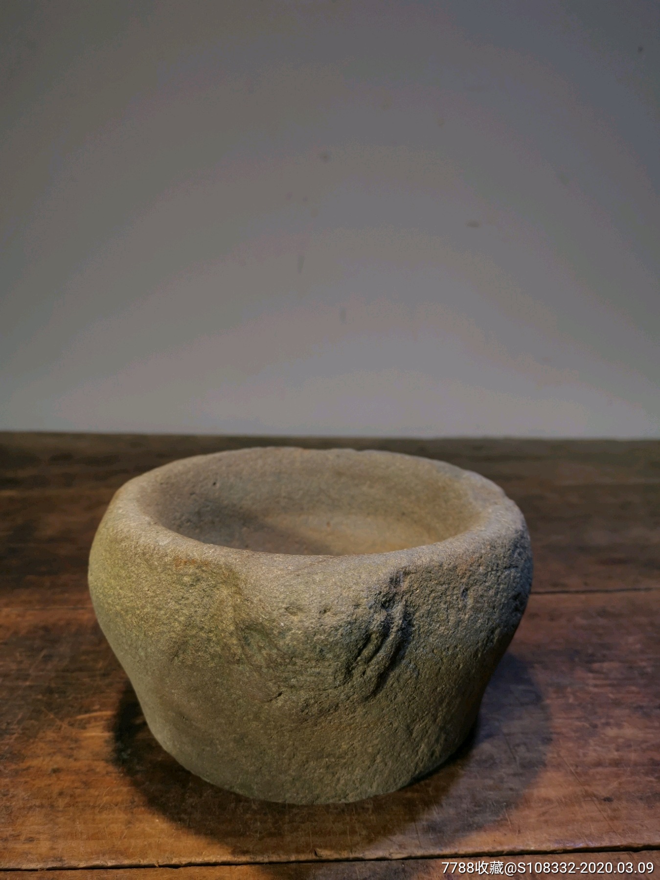 清,,兽首青石石臼