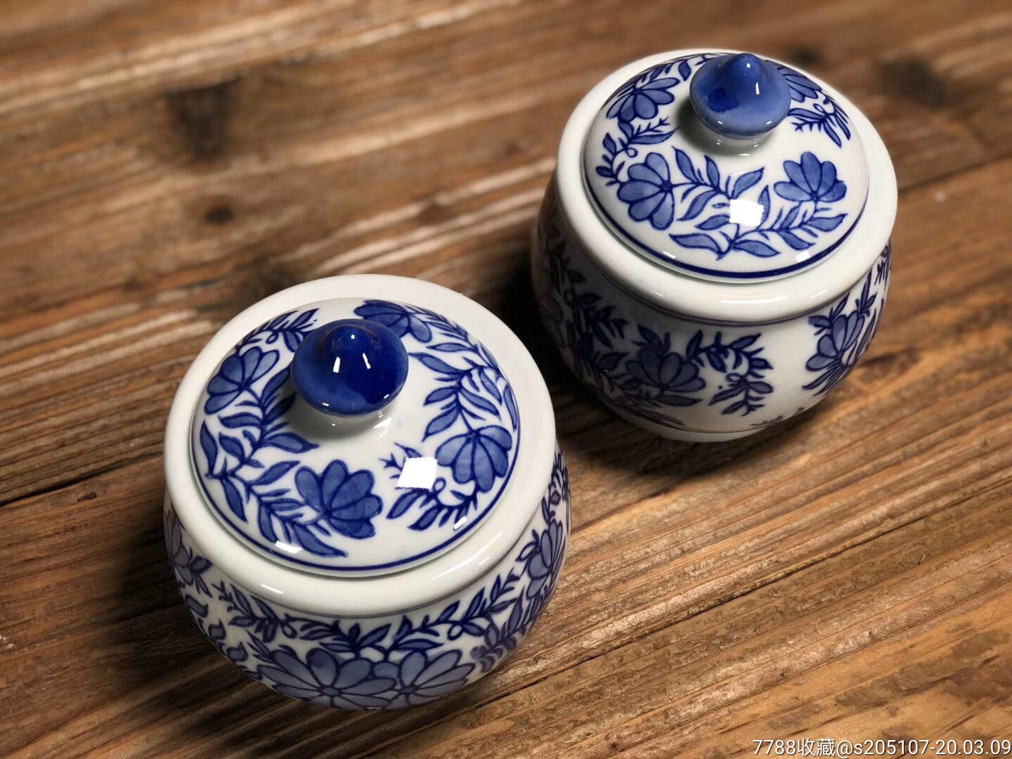 青花瓷小罐茶叶罐釉色精美一对2个(完好完整)