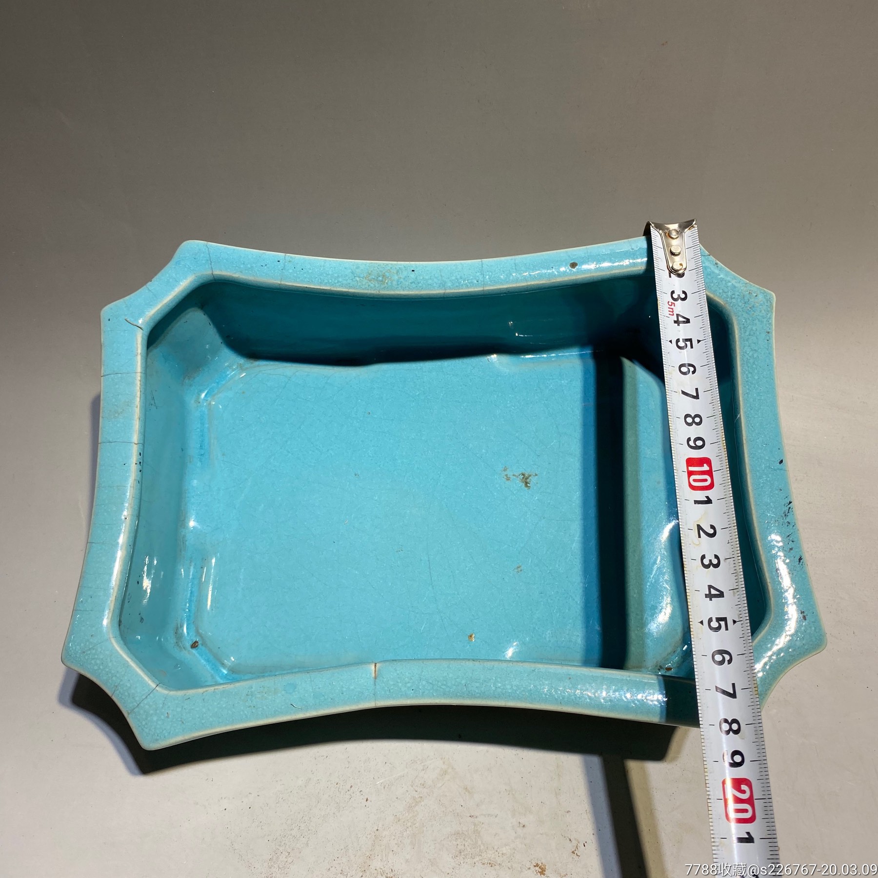 古玩瓷器古董民国天蓝釉水仙盆